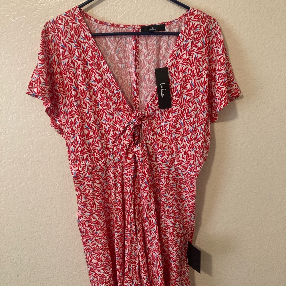 Lulu's Red and White Patterned Jumpsuit